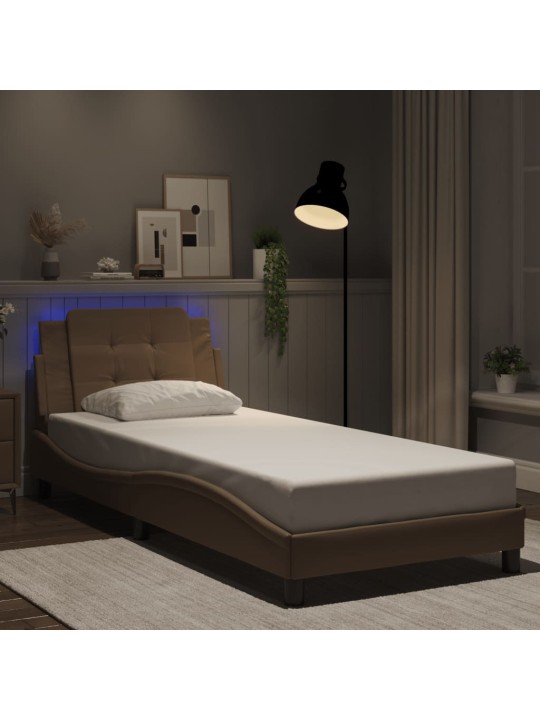 Rám postele s led osvětlením cappuccino 100 x 200 cm umělá kůže