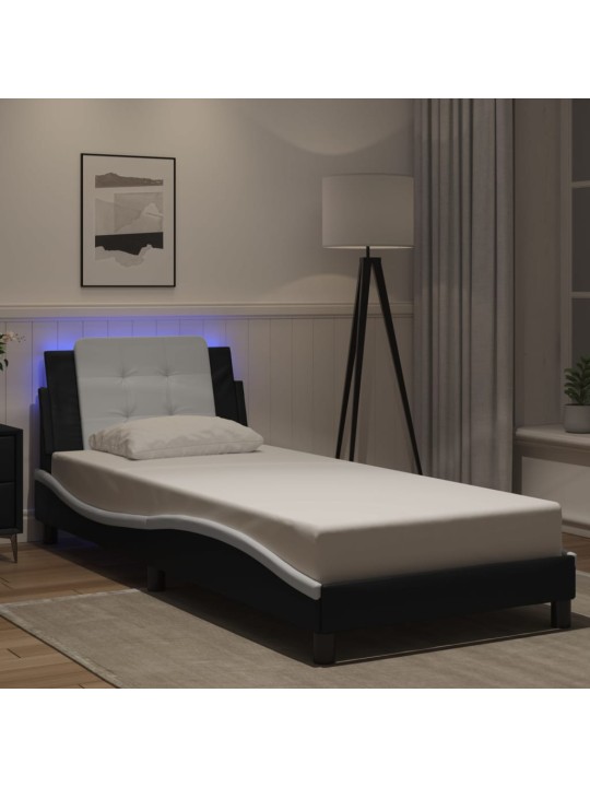 Rám postele s LED osvětlením černý a bílý 100x200 cm umělá kůže