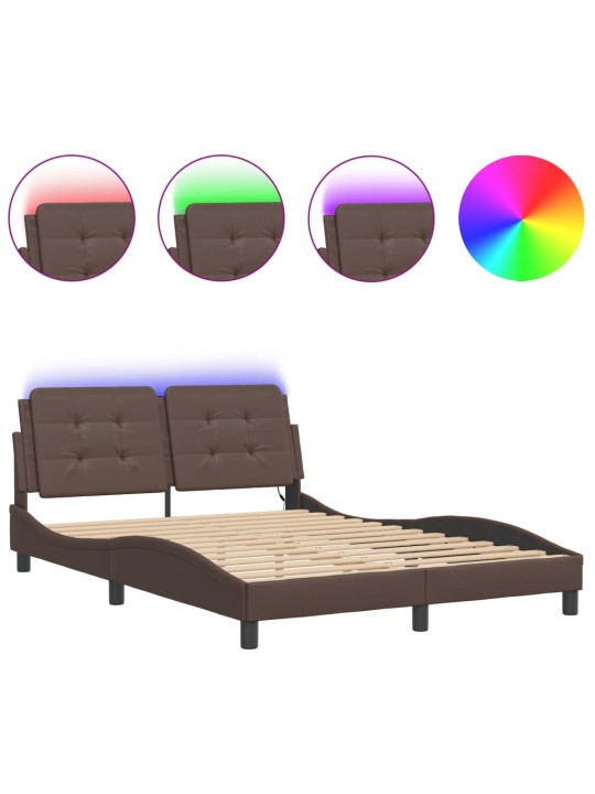 Rám postele s led osvětlením hnědý 120 x 200 cm umělá kůže