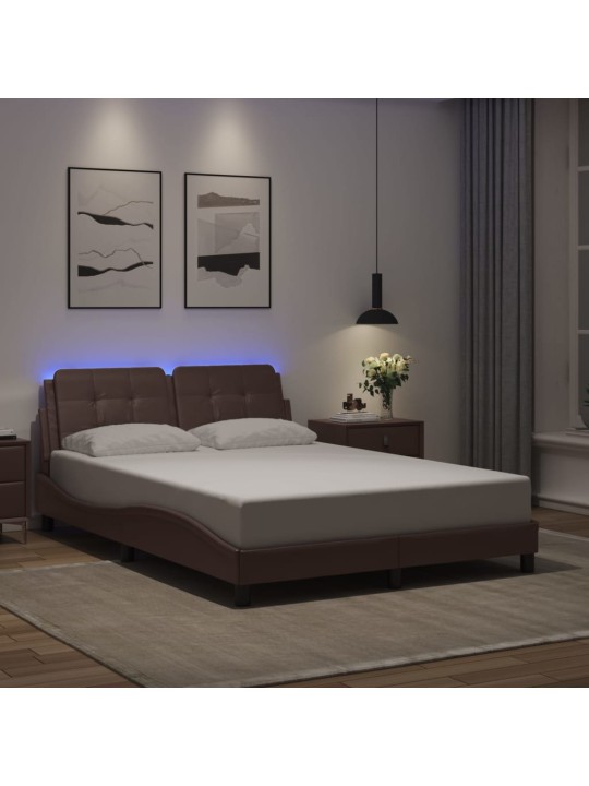 Rám postele s led osvětlením hnědý 140 x 200 cm umělá kůže