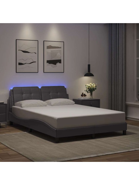 Rám postele s led osvětlením šedý 140 x 200 cm umělá kůže