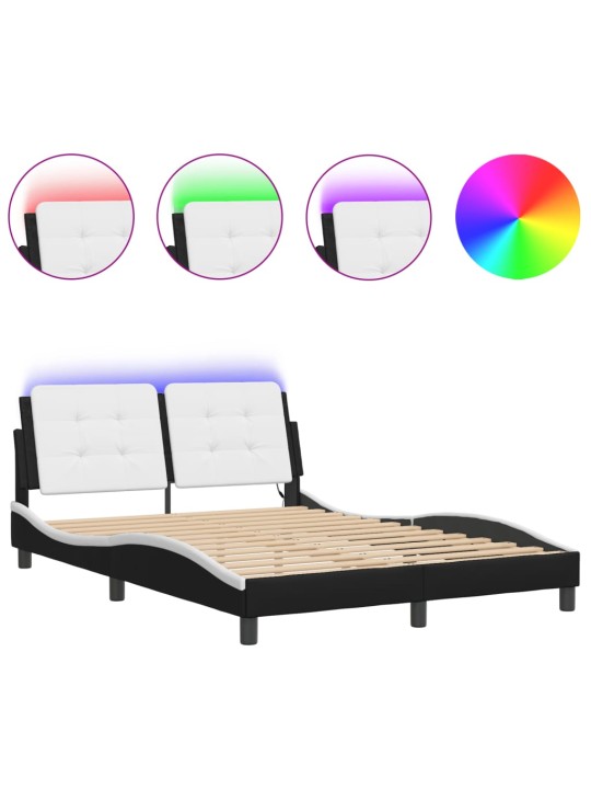Rám postele s LED osvětlením černý a bílý 140x200 cm umělá kůže