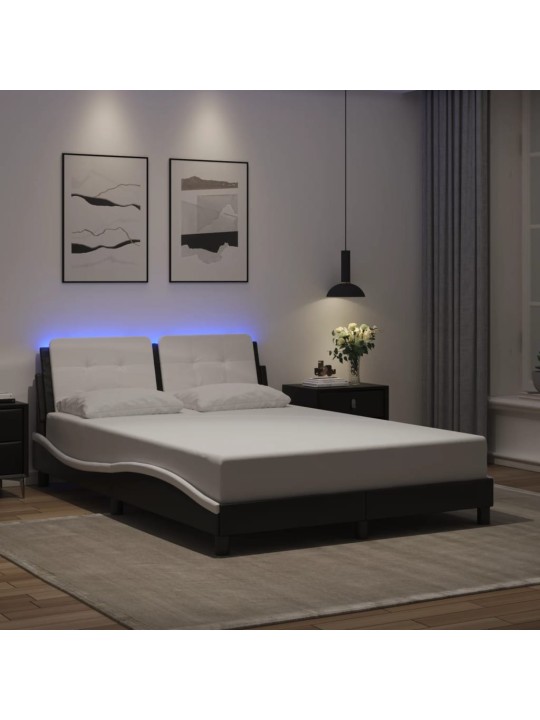 Rám postele s LED osvětlením černý a bílý 140x200 cm umělá kůže