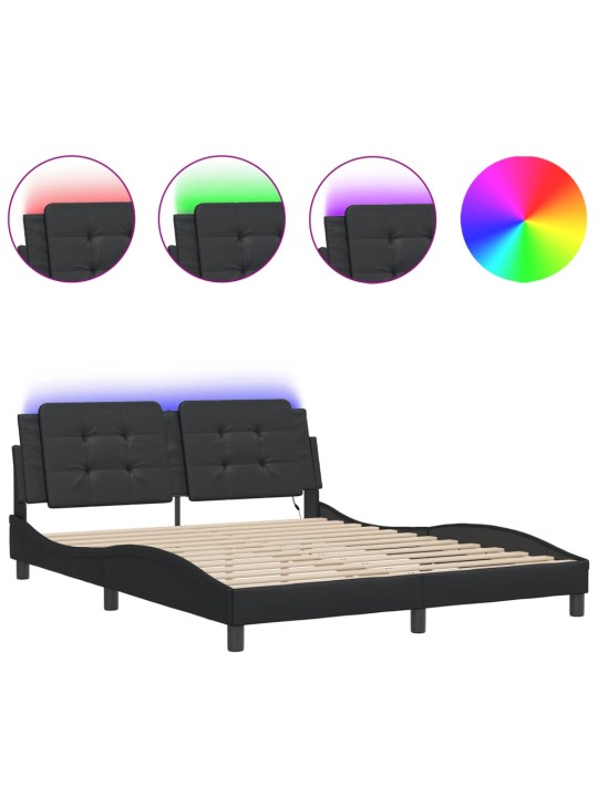 Rám postele s led osvětlením černý 160 x 200 cm umělá kůže