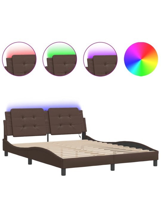 Rám postele s led osvětlením hnědý 160 x 200 cm umělá kůže