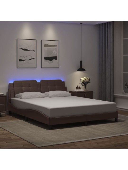 Rám postele s led osvětlením hnědý 160 x 200 cm umělá kůže