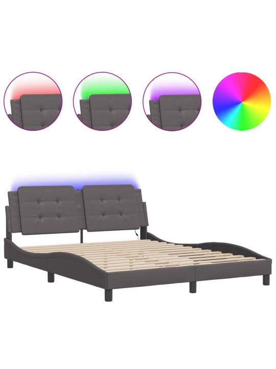 Rám postele s led osvětlením šedý 160 x 200 cm umělá kůže