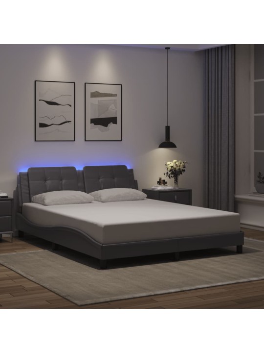 Rám postele s led osvětlením šedý 160 x 200 cm umělá kůže