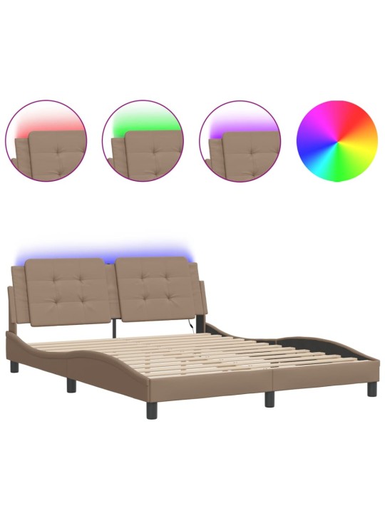 Rám postele s led osvětlením cappuccino 160 x 200 cm umělá kůže