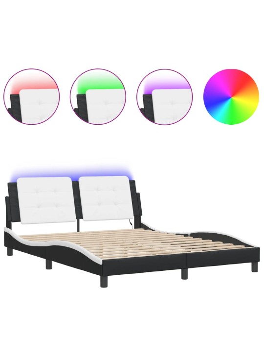 Rám postele s led osvětlením černý a bílý 160x200 cm umělá kůže