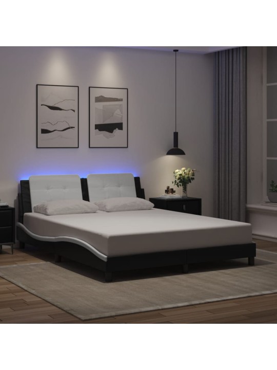 Rám postele s led osvětlením černý a bílý 160x200 cm umělá kůže