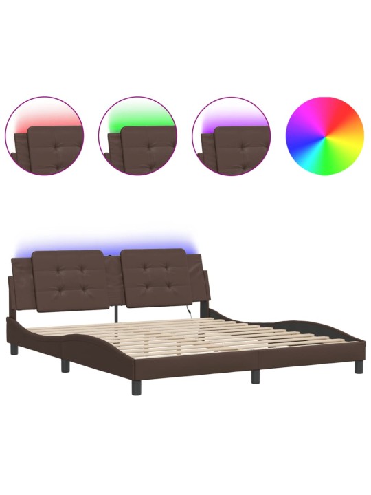 Rám postele s led osvětlením hnědý 180 x 200 cm umělá kůže