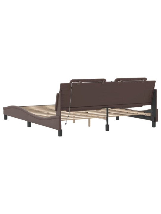 Rám postele s led osvětlením hnědý 180 x 200 cm umělá kůže