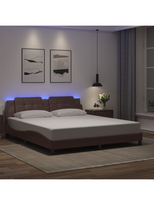 Rám postele s led osvětlením hnědý 180 x 200 cm umělá kůže