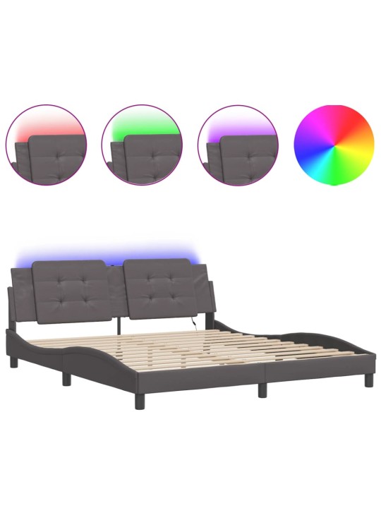 Rám postele s led osvětlením šedý 180 x 200 cm umělá kůže