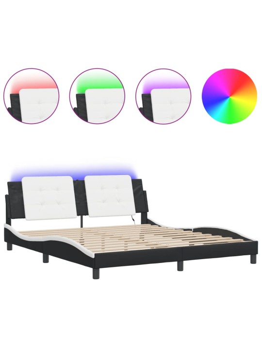 Rám postele s LED osvětlením černý a bílý 180x200 cm umělá kůže