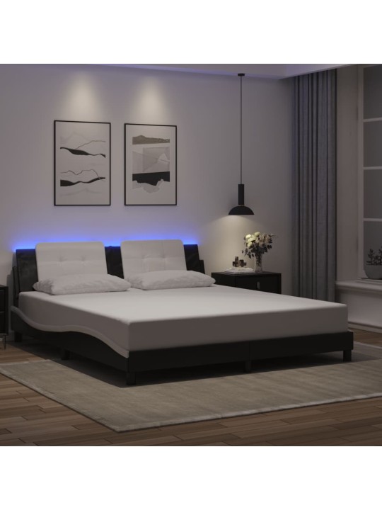 Rám postele s LED osvětlením černý a bílý 180x200 cm umělá kůže