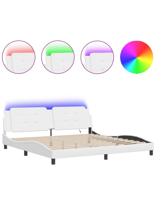 Rám postele s led osvětlením bílý 200 x 200 cm umělá kůže