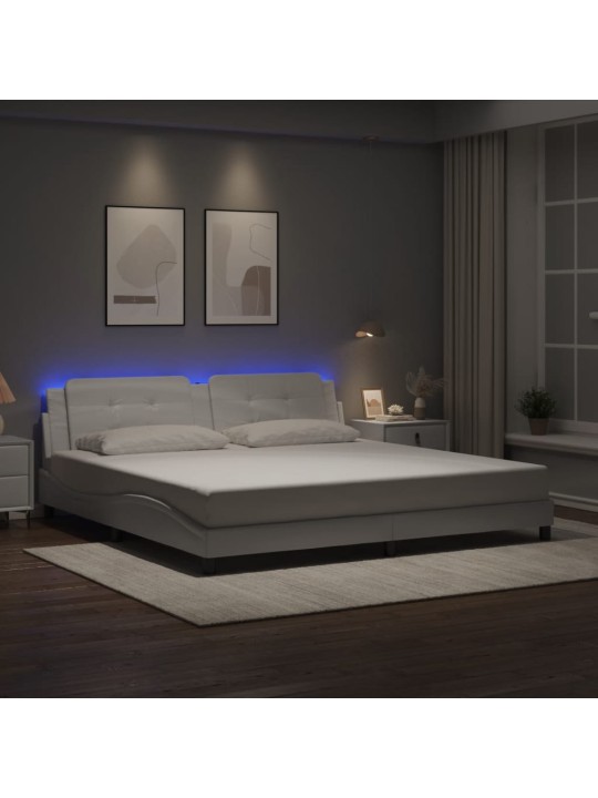 Rám postele s led osvětlením bílý 200 x 200 cm umělá kůže