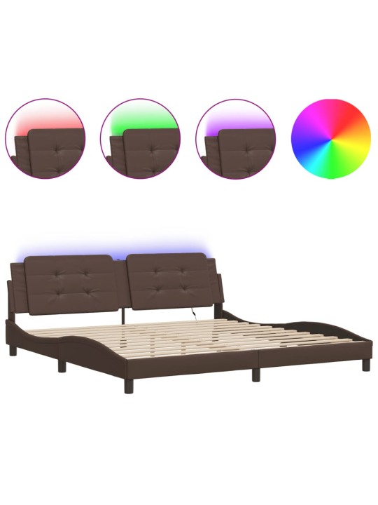 Rám postele s led osvětlením hnědý 200 x 200 cm umělá kůže
