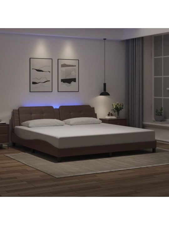 Rám postele s led osvětlením hnědý 200 x 200 cm umělá kůže