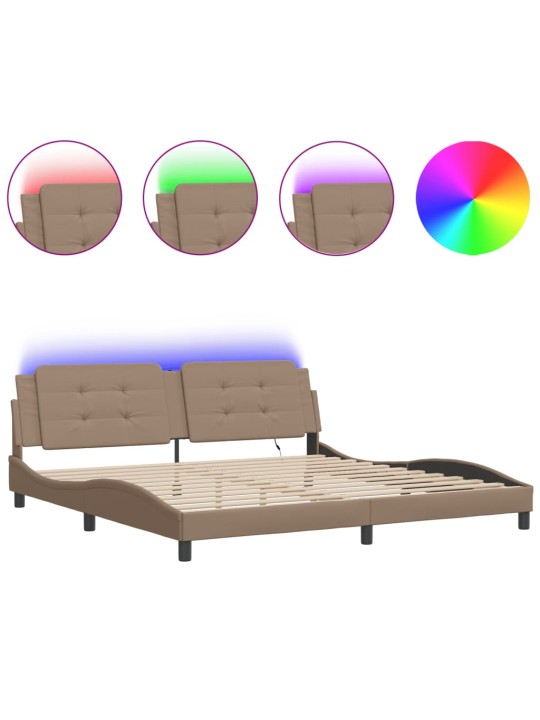Rám postele s led osvětlením cappuccino 200 x 200 cm umělá kůže