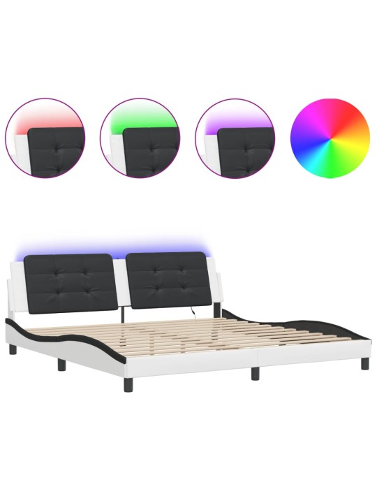 Rám postele s led osvětlením bílý a černý 200x200 cm umělá kůže