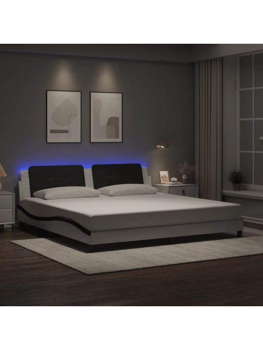 Rám postele s led osvětlením bílý a černý 200x200 cm umělá kůže