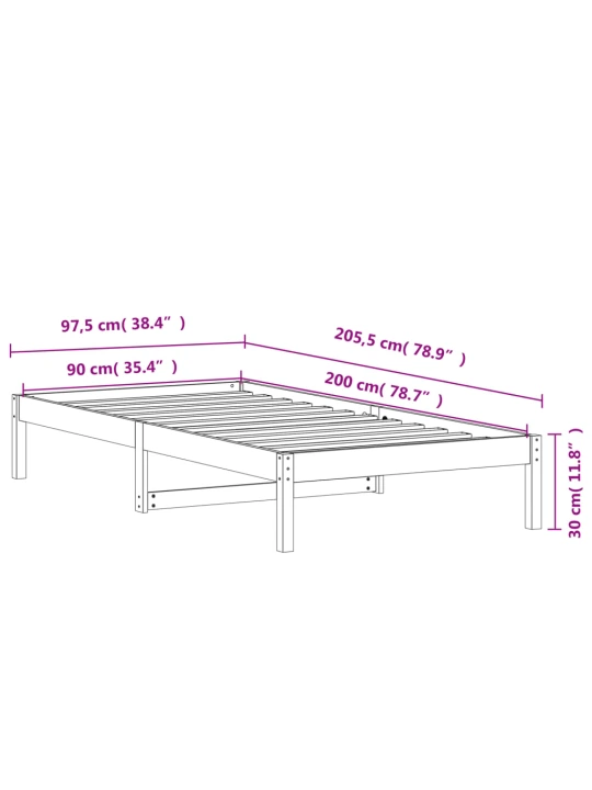 Válenda bez matrace voskově hnědá 90 x 200 cm masivní borovice