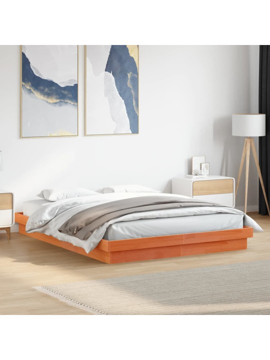 Rám postele s LED voskově hnědý 150 x 200 cm masivní borovice
