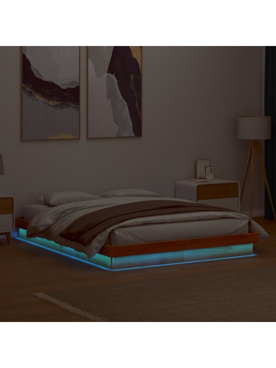 Rám postele s LED voskově hnědý 150 x 200 cm masivní borovice