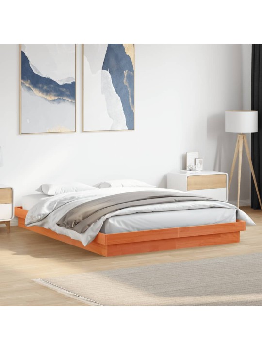 Rám postele s LED voskově hnědý 160 x 200 cm masivní borovice