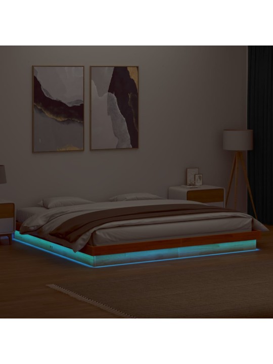 Rám postele s LED voskově hnědý 180 x 200 cm masivní borovice