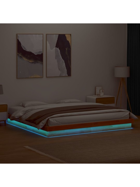 Rám postele s LED voskově hnědý 200 x 200 cm masivní borovice