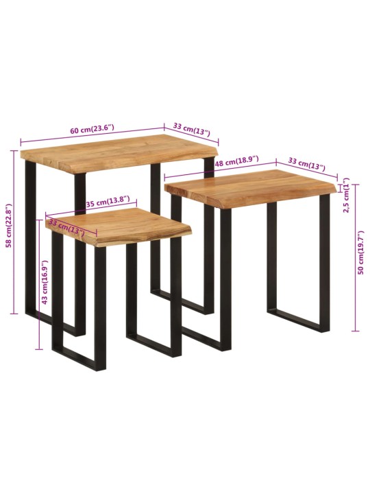 Hnízdové stolky 3 ks s živou hranou masivní akáciové dřevo