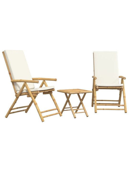 3dílný skládací bistro set s krémově bílými poduškami bambus