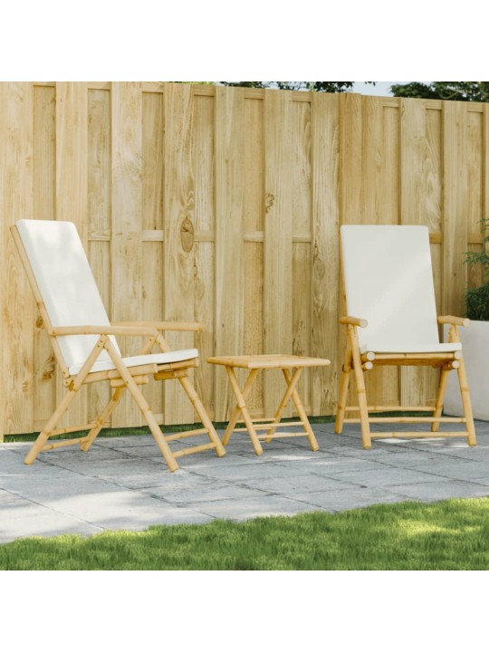 3dílný skládací bistro set s krémově bílými poduškami bambus