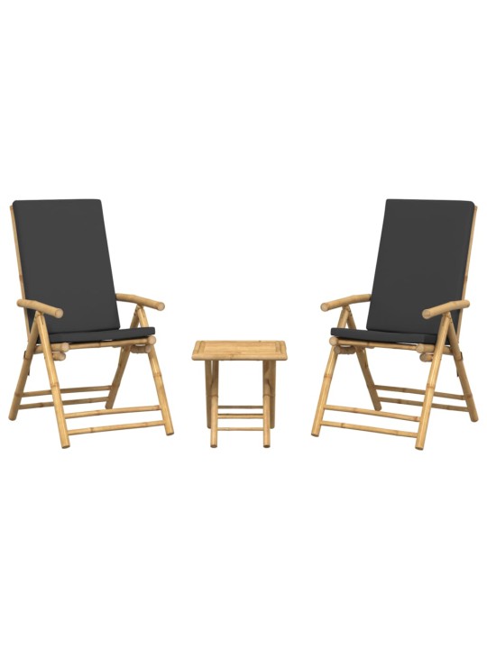 3dílný skládací bistro set s tmavě šedými poduškami bambus