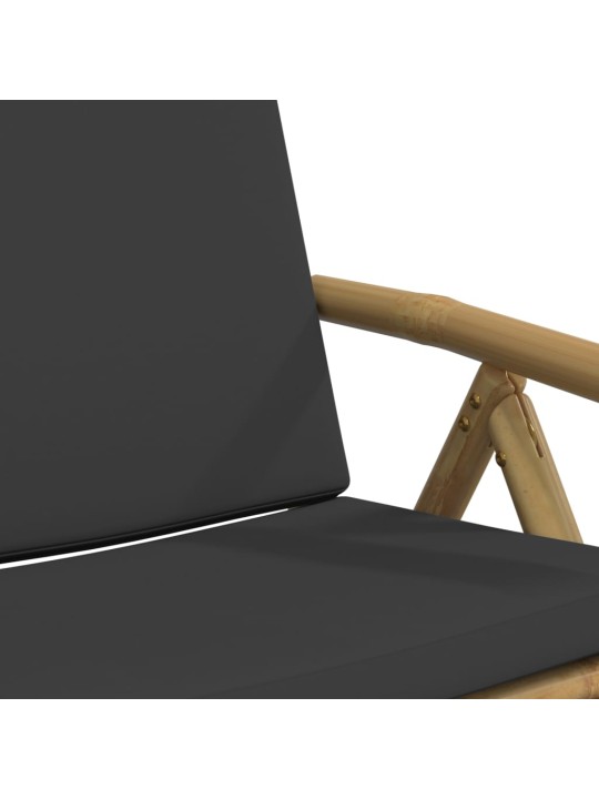 3dílný skládací bistro set s tmavě šedými poduškami bambus