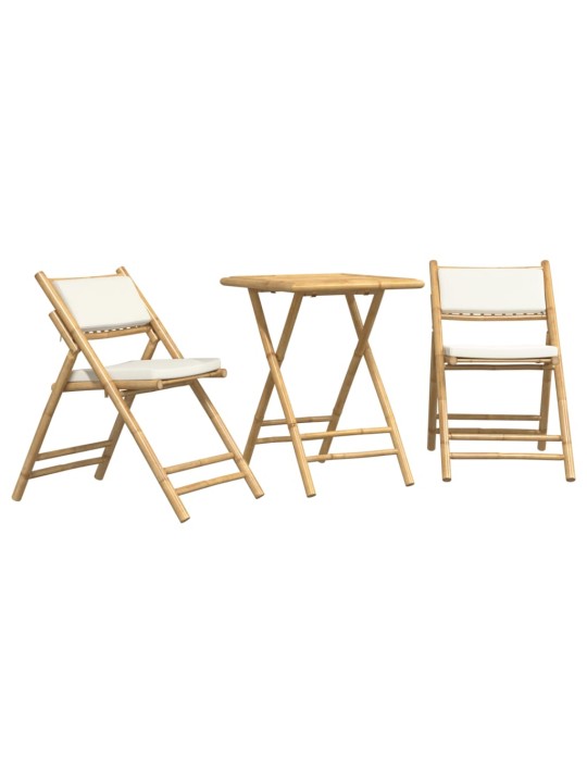 3dílný skládací bistro set s krémově bílými poduškami bambus