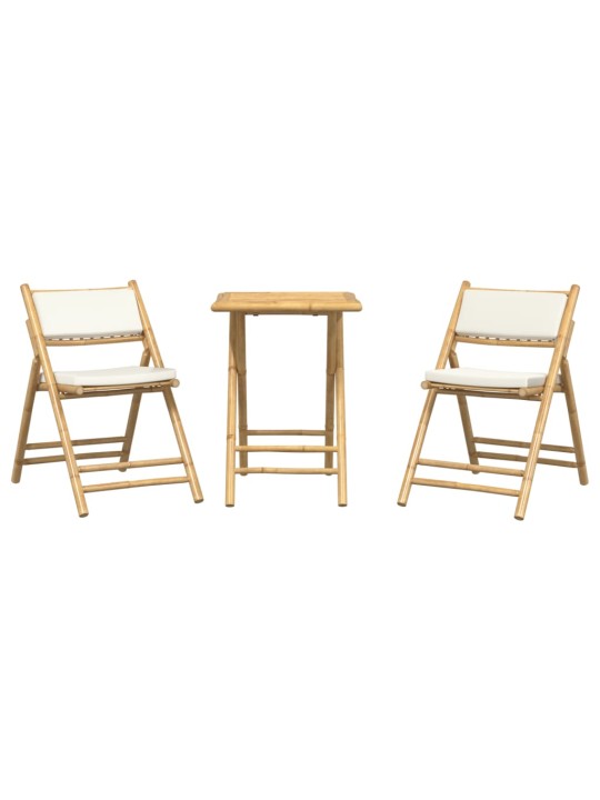 3dílný skládací bistro set s krémově bílými poduškami bambus