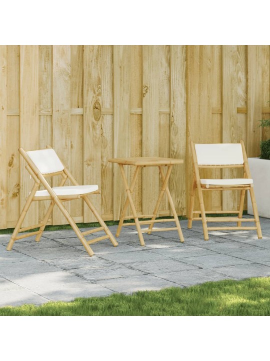 3dílný skládací bistro set s krémově bílými poduškami bambus