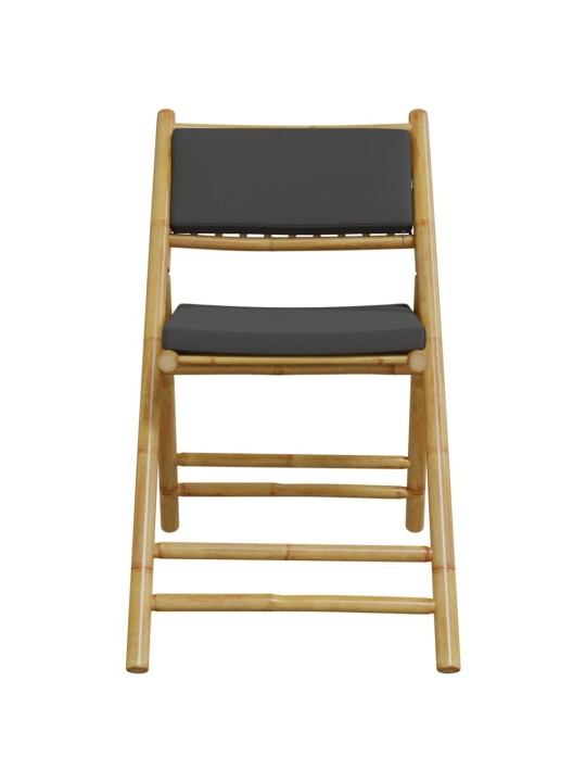 3dílný skládací bistro set s tmavě šedými poduškami bambus