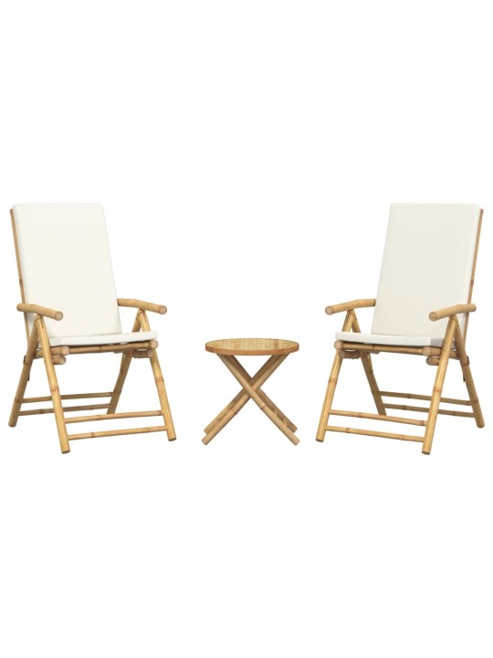 3dílný skládací bistro set s krémově bílými poduškami bambus