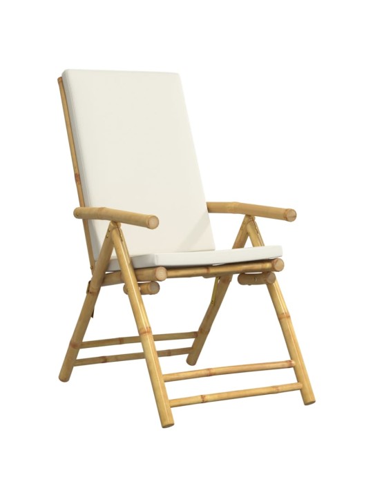 3dílný skládací bistro set s krémově bílými poduškami bambus