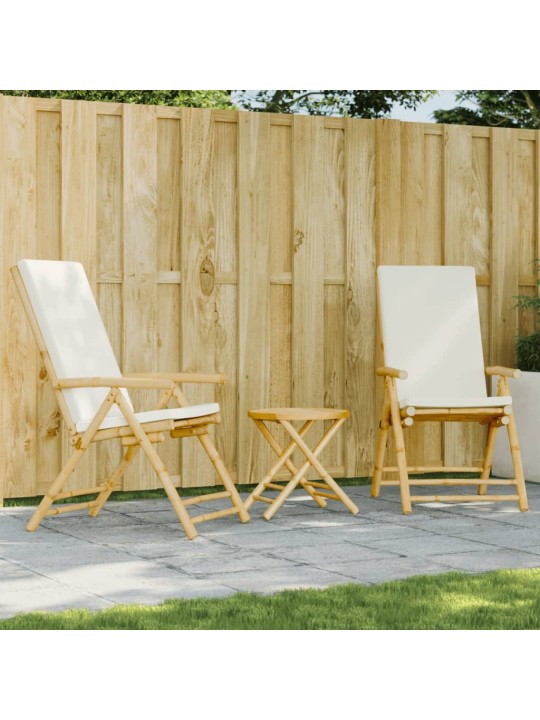 3dílný skládací bistro set s krémově bílými poduškami bambus