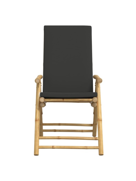 3dílný skládací bistro set s tmavě šedými poduškami bambus