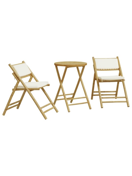 3dílný skládací bistro set s krémově bílými poduškami bambus