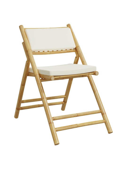 3dílný skládací bistro set s krémově bílými poduškami bambus