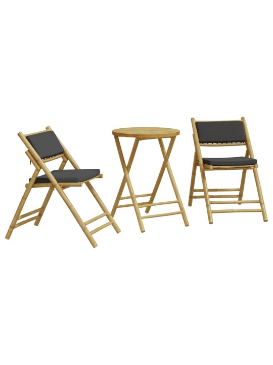 3dílný skládací bistro set s tmavě šedými poduškami bambus